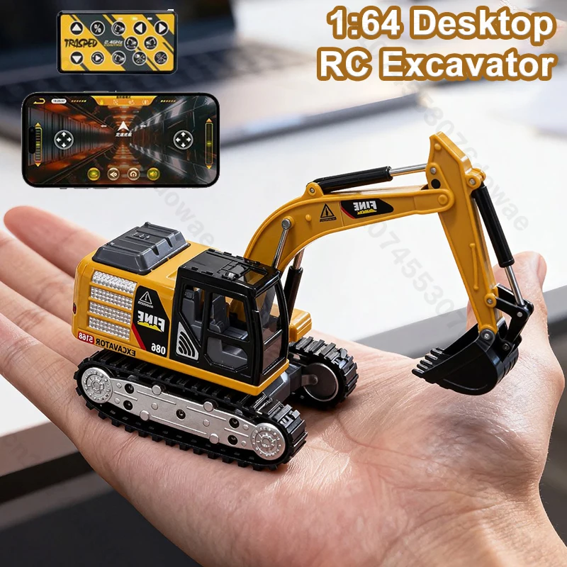 Pelle de bureau RC télécommandée, chariot élévateur, remorque, Simulation de véhicule d'ingénierie en alliage, jouet, voiture, Bulldozer, camion à benne basculante, noël, 1/64