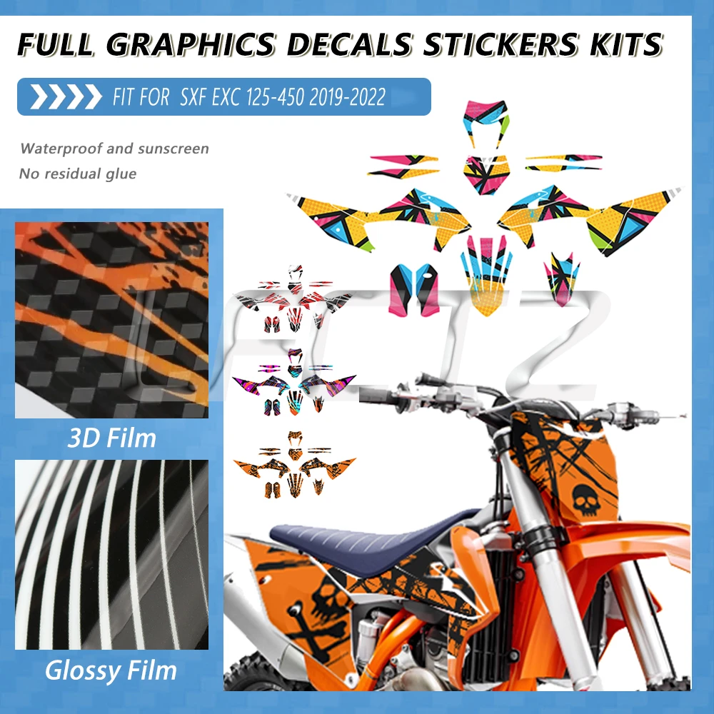 Full Set Graphics Decals Stickers Kits Dirt Bike Background Fit For 125 250 350 450 500 525 SX SXF 2019-2021 EXC XC XCW 2020-22