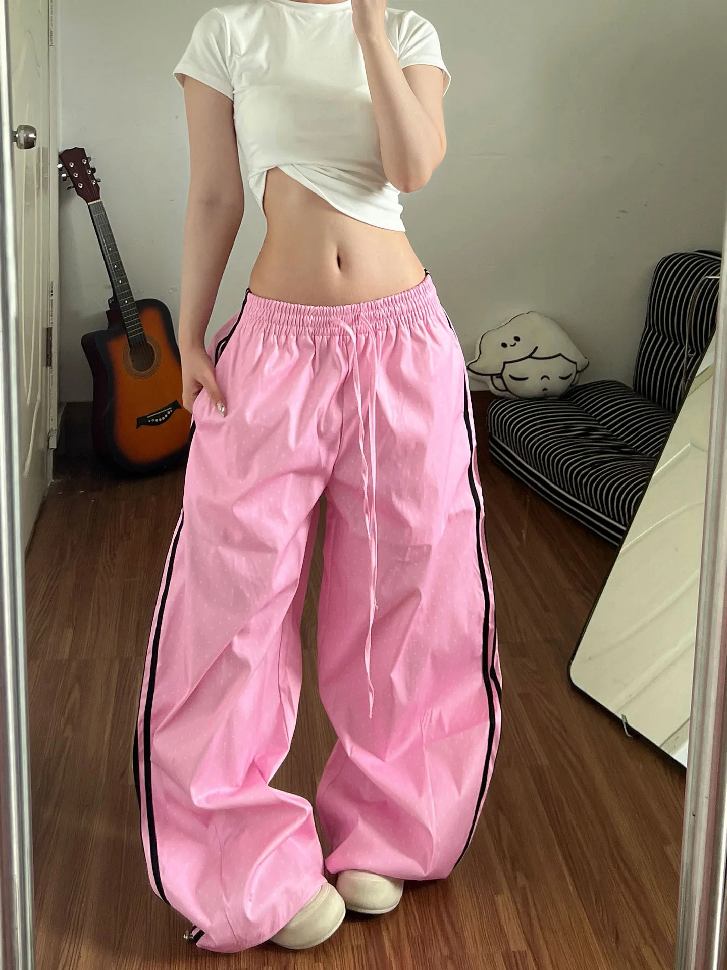 

American Kitty Embroidered Polka Dot Casual Pants Women's Loose Wide Leg Pants Spring 2026 New Design Slimming Effect