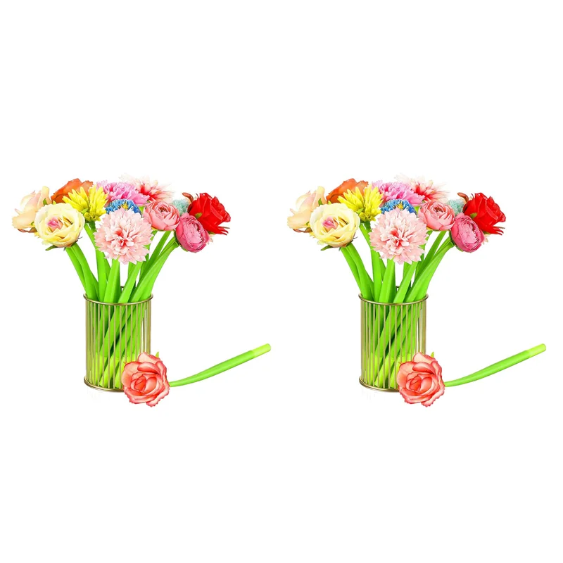 48 قطعة أقلام زهرة ألوان مختلفة ديزي روز قرنفل قلم حبر جاف الجدة الاصطناعي روز القلم 0.5 مللي متر قلم حبر أسود