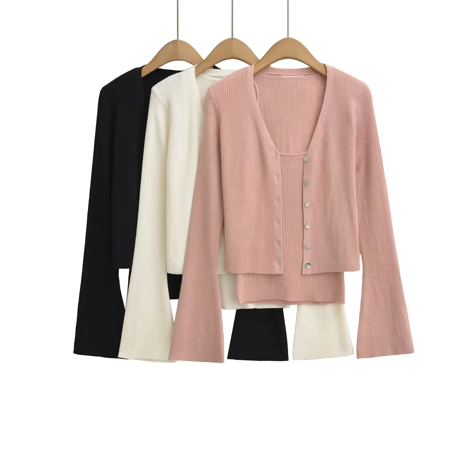 

Осенне-зимний женский комплект: приталенный вязаный свитер с длинным рукавом, повседневная кофта на пуговицах, топ и рубашка с длинным рукавом