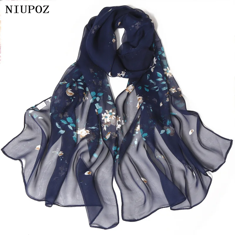 Summer Beach Sun Protection Chiffon Georgette Scarf Small Flower Women Foulard Shawl Bandana Elegant Thin Breathable