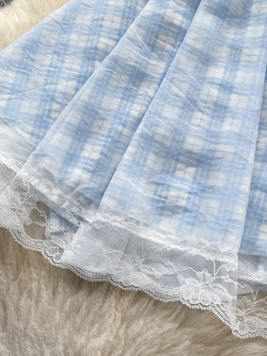 ドーパミン純粋な欲望チェック柄ストラップレスレース背中の開いたサマードレス女性のメッシュスカートハイウエスト A ラインショートドレス韓国スタイル