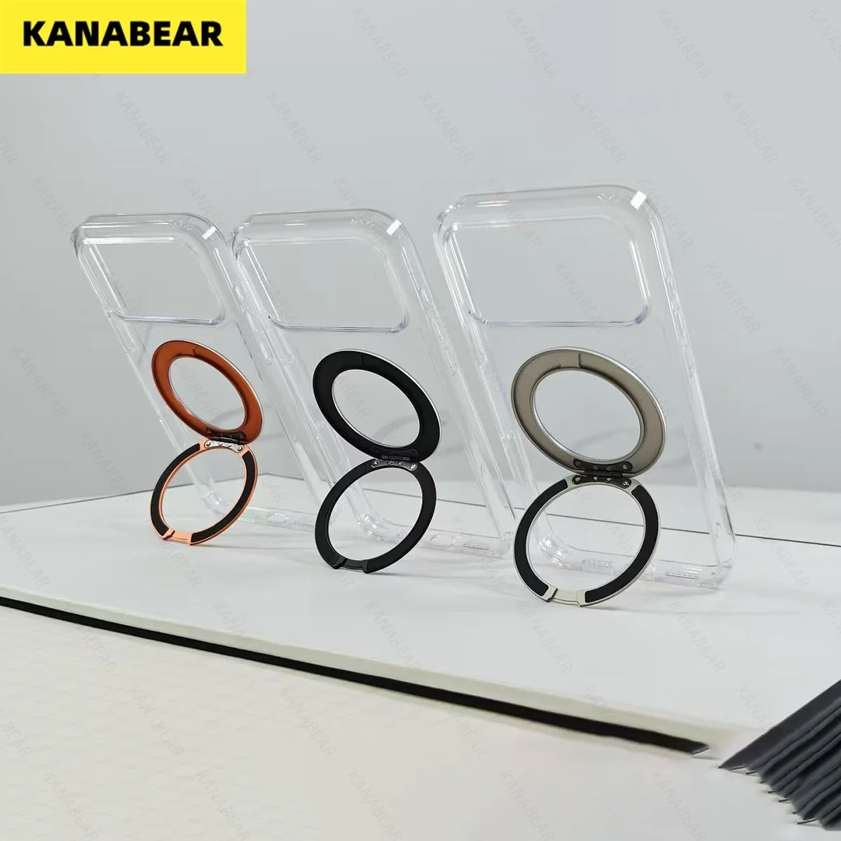 

Premium Trendy Clear Acrylic Case for iPhone17 Pro Max 360 Rotating Holder 2.5mm Thick Bayer Soft Edge Anti-Yellowing Shell