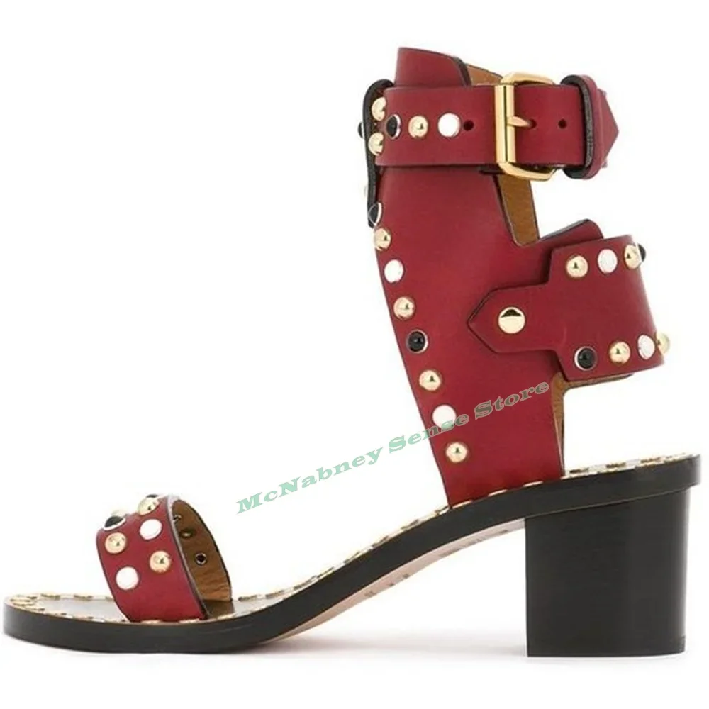 Niet Schnallen neuen Stil Sandalen offene Zehen klobige High Heels feste Träger sexy Frauen Schuhe Sommer Party Designer Mode Sandalen