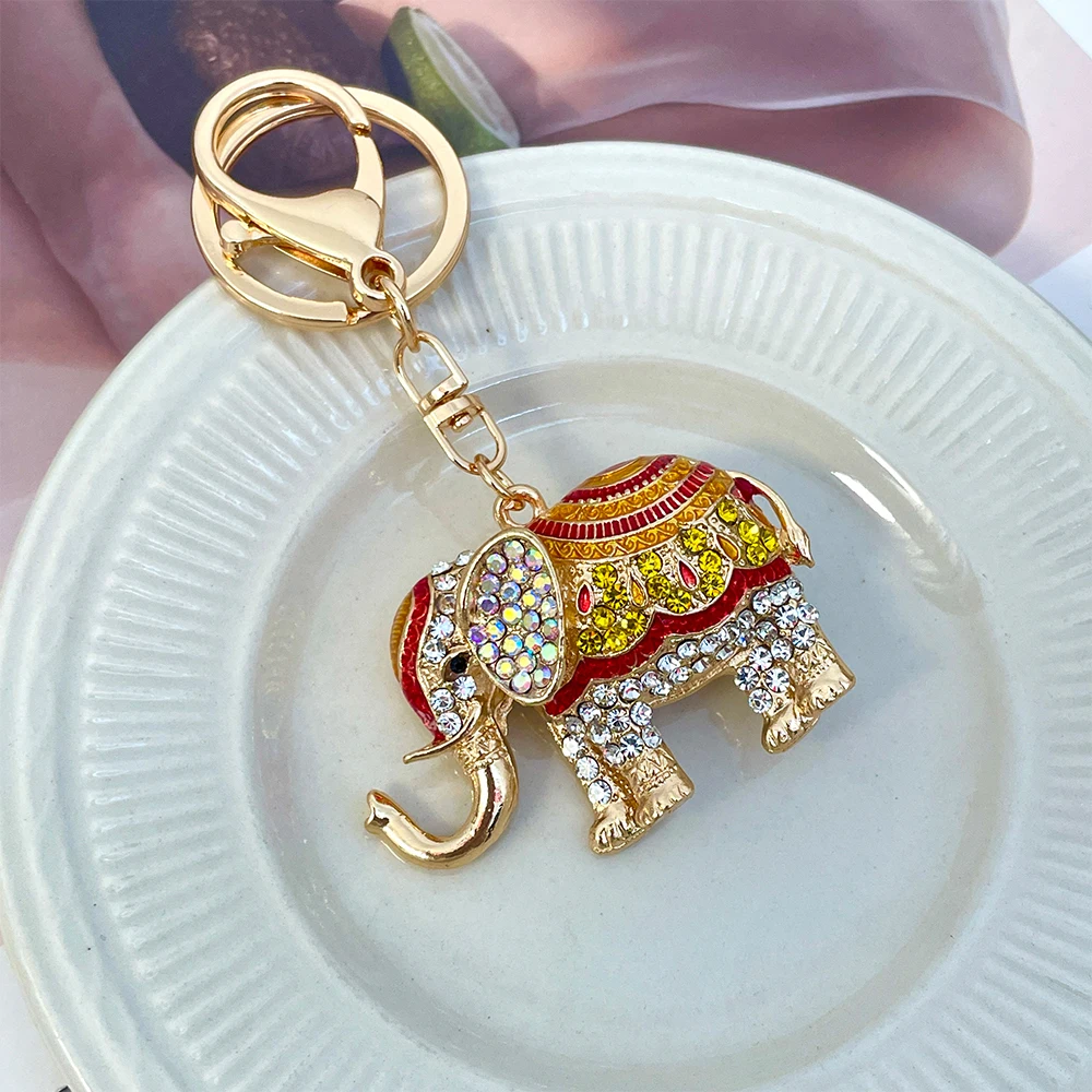 Sparkling Crystal Rhinestone Elephant Key Chain Women\'s Bag Pendant Holiday Travel Souvenir Mascot Thailand