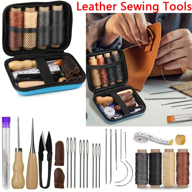 

28 in 1 Leather Sewing Kit With Leather Needle Sewing Awl Wax Thread Leather Upholstery Repair Kit DIY Handmade Sewing Tools