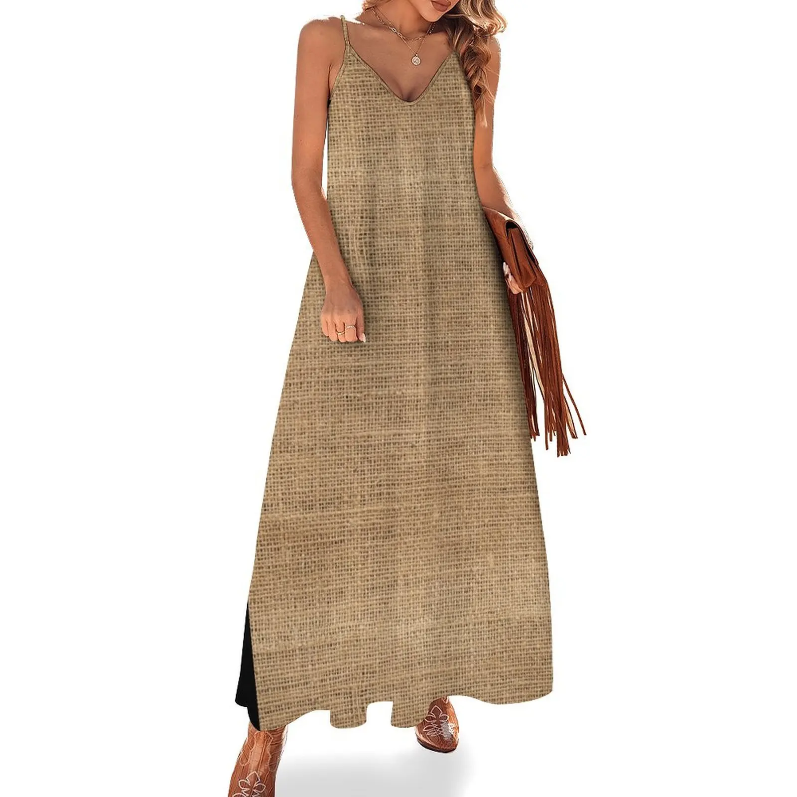 

Burlap Sleeveless Dress women long dresses Women's dress Dress