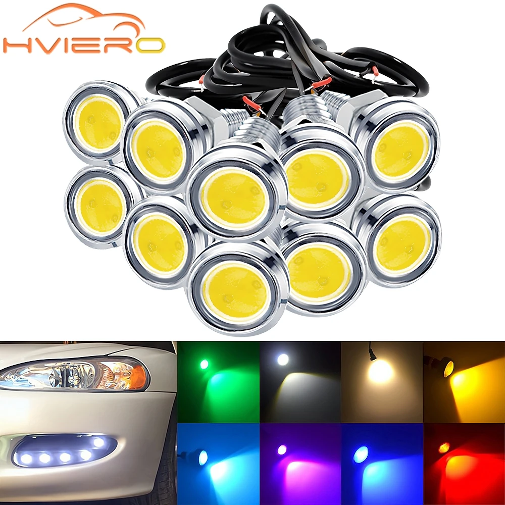 10X 23MM Car Eagle Eye Silver Shell DRL Led Daytime Running Light Daylight Backup Reversing Parking Signal Auto Fog Marker Tail