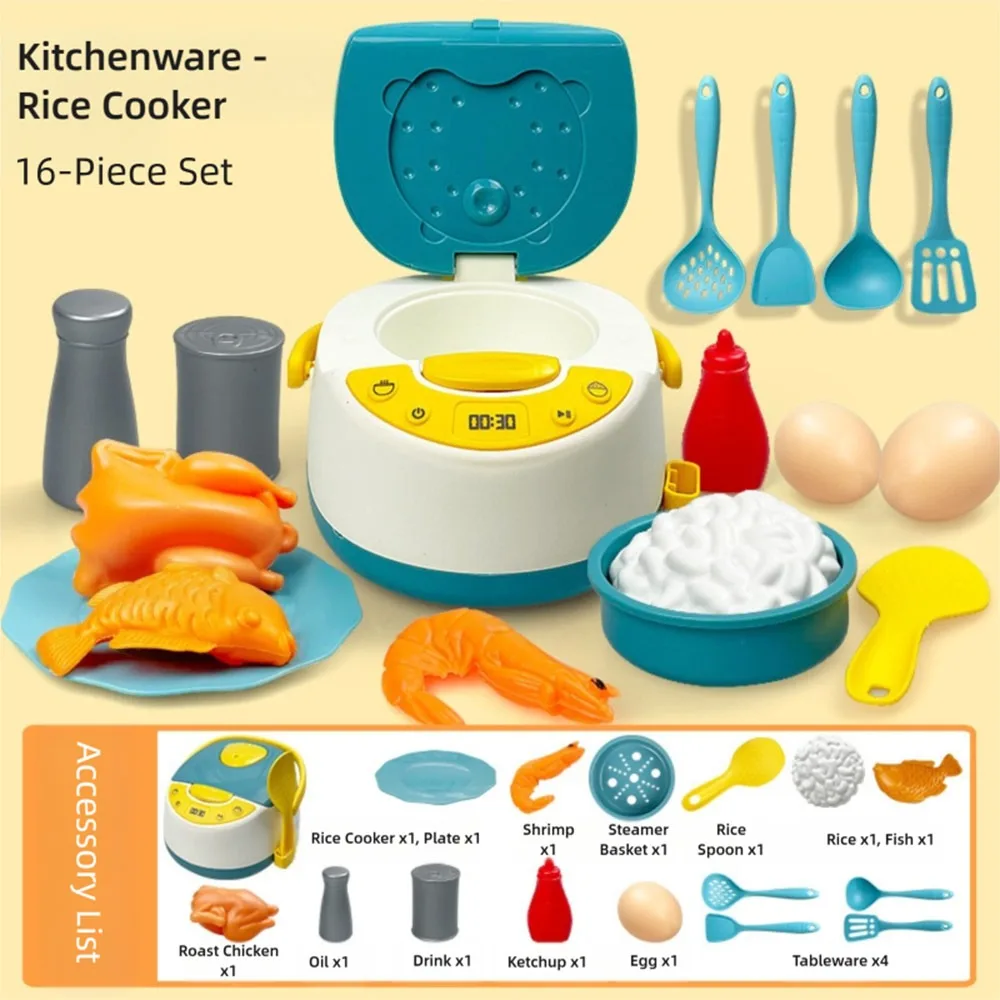 Wielobarwny Zestaw do Zabawy w Gotowanie dla Dzieci, Plastikowy Zestaw do Zabawy z Mikrofalówką i Pieczeniem, Symulacja Kuchenki Gazowej, Symulacja Ryżowaru dla Dzieci