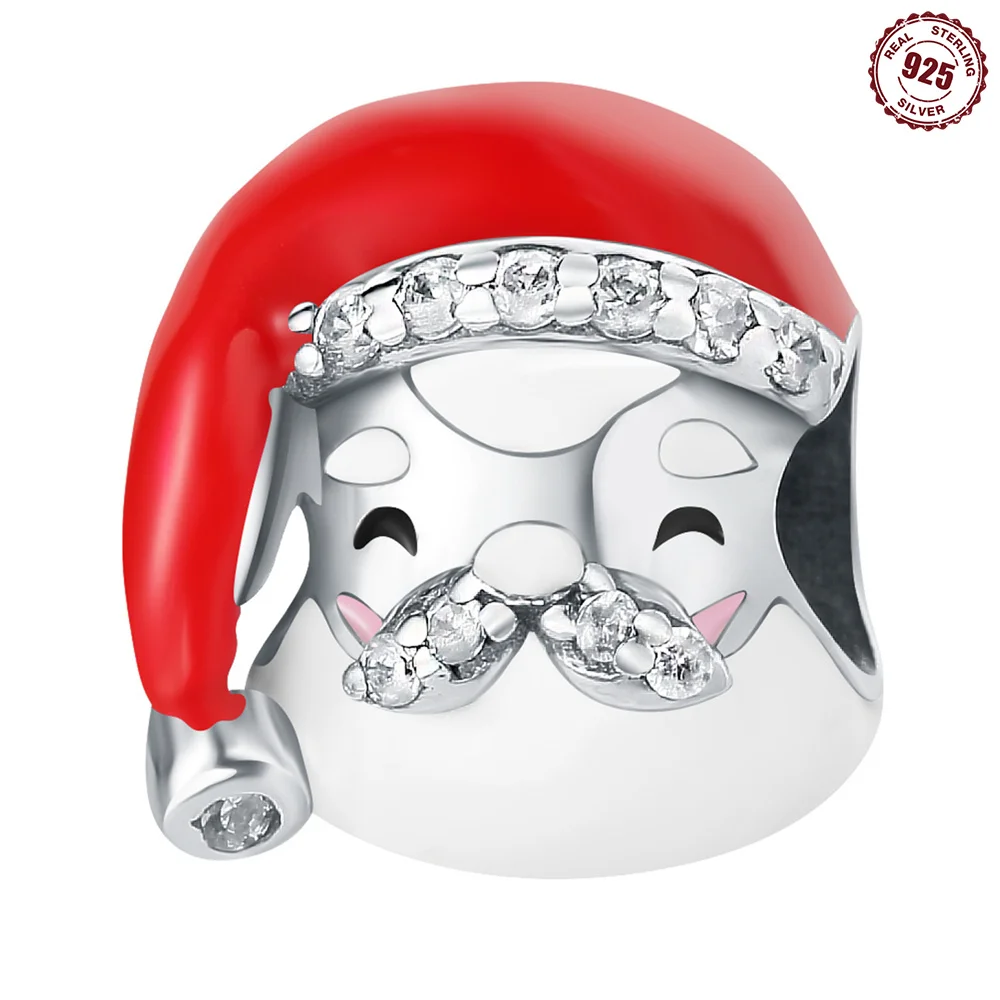 

Бусины из стерлингового серебра 925 пробы, оригинальные рождественские бусины Санта-Клауса, подходят для браслета, ювелирные изделия, сделай сам, женский прекрасный подарок, аксессуар