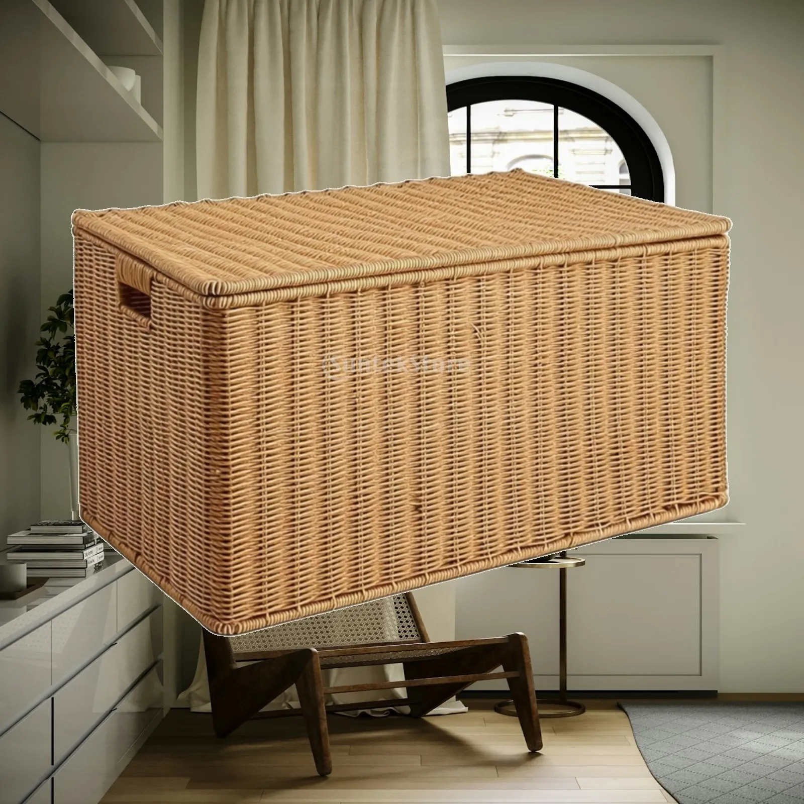 Rectangular Storage Box with Lid Natural Container Lightweight for Closet