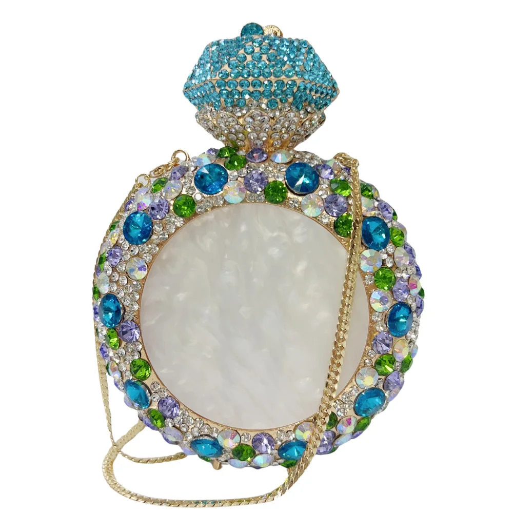 Shell Crystal Round Shell Diamond Dinner Bag Perfume Bottle Diamond Handbag Women's Purses Handbags Vestido De Noche Fiesta Lujo