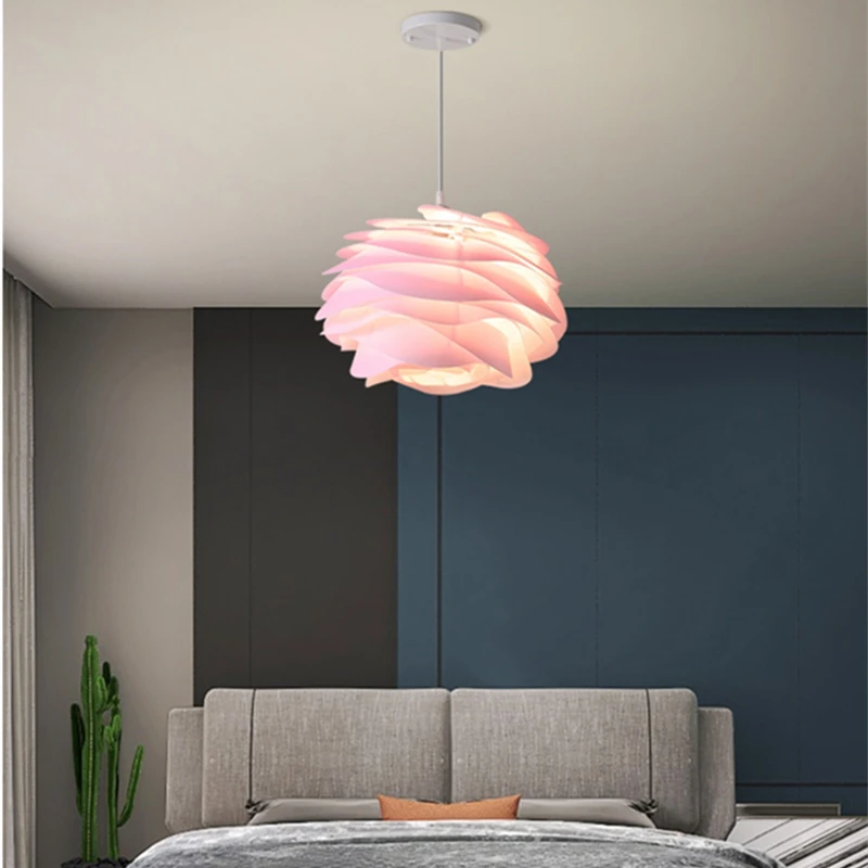 New Danish Designer White Rose Ceiling Chandelier For Bedroom Living Room Kitchen Pink Blue Petal Light Fixtures  Decor