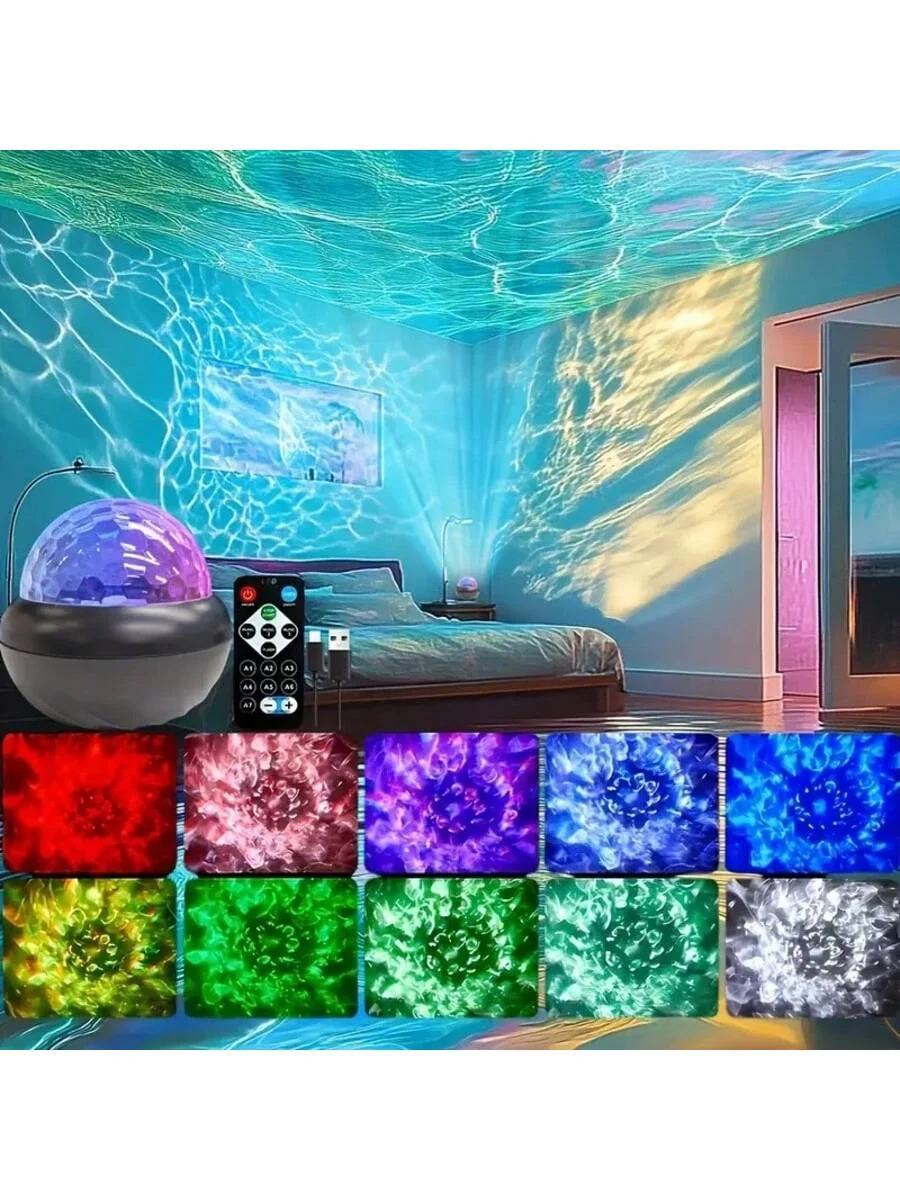LED Water Ripple Desk Lamp: Color - changing, remote - controlled, USB - powered, RGB, night sky effect, ambient lighting. Ideal