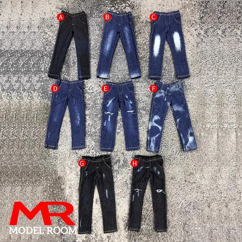 Maßstab 1/12 Männlich Blau Schwarz Gewaschene Jeans Denim Hosen Kleidung Modell Fit 6'' Standard Starke Soldat Action Figur Körper Puppen