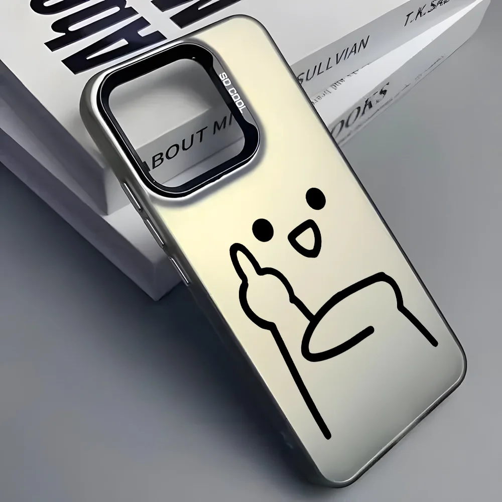 

Cartoon Middle Finger Phone Case For iPhone 16 15 14 13 12 11 Pro Max Black Matte Multicolor Laser Metallic Aurora Cover