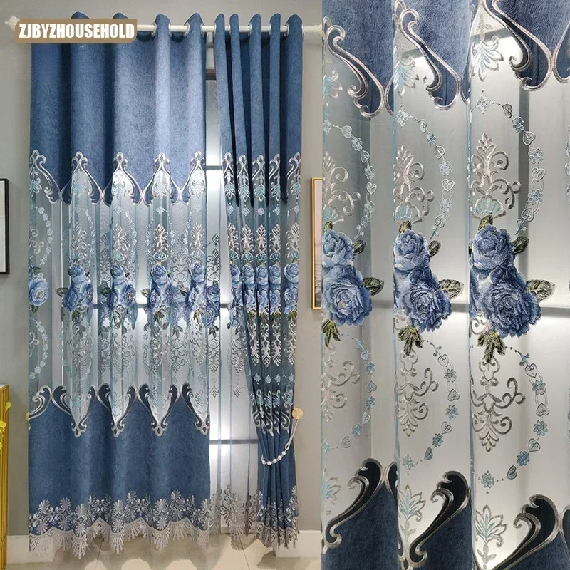 

New Chinese Embroidered Curtain Chenille Thicken Curtains for Living Dining Room Bedroom Window Screen Curtains Customize