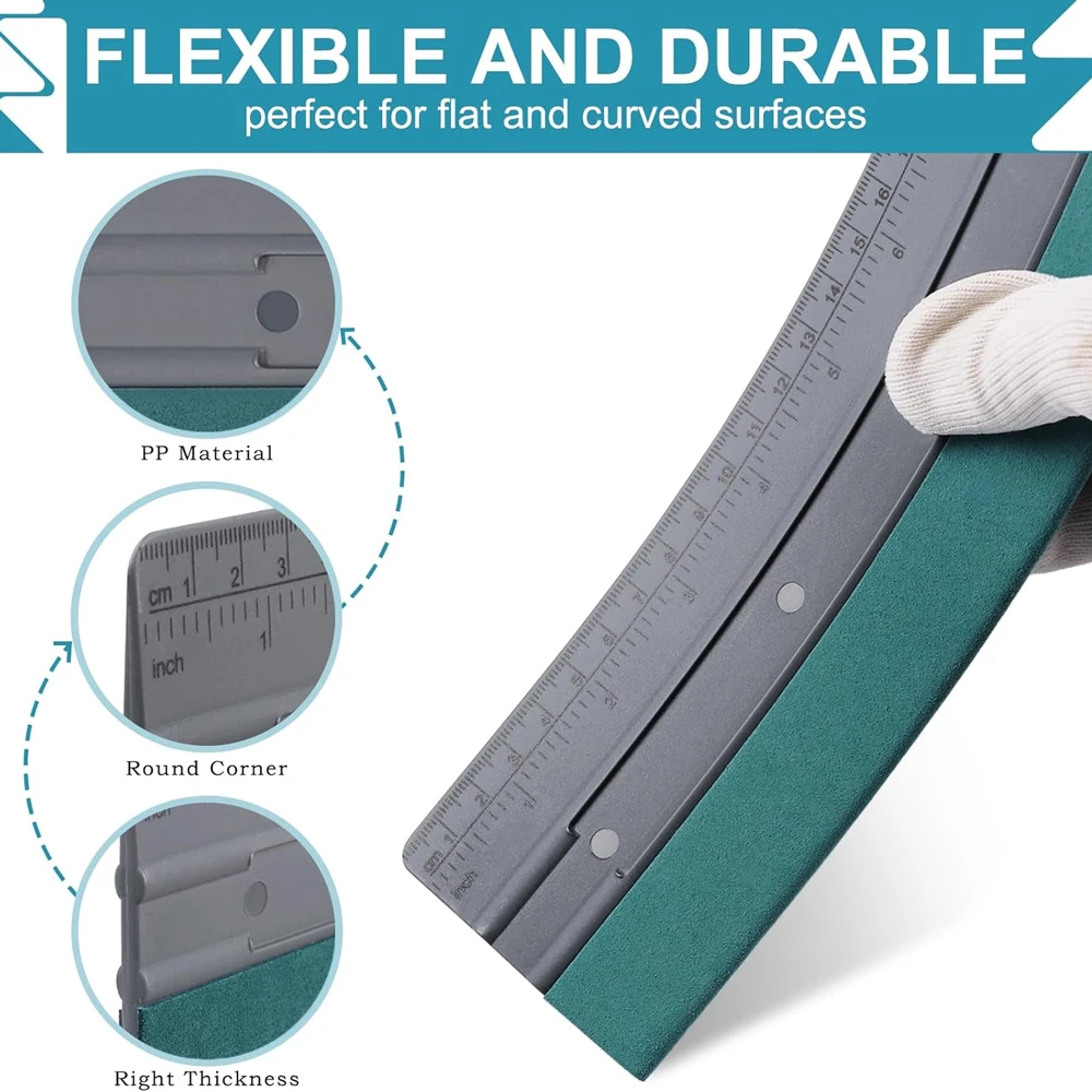 Felt Edge Wrap Squeegee w/ Ruler Decal Scraper Applicator for Window Tint Film Stickers Plastic Spatula Sign Making Measure Tool