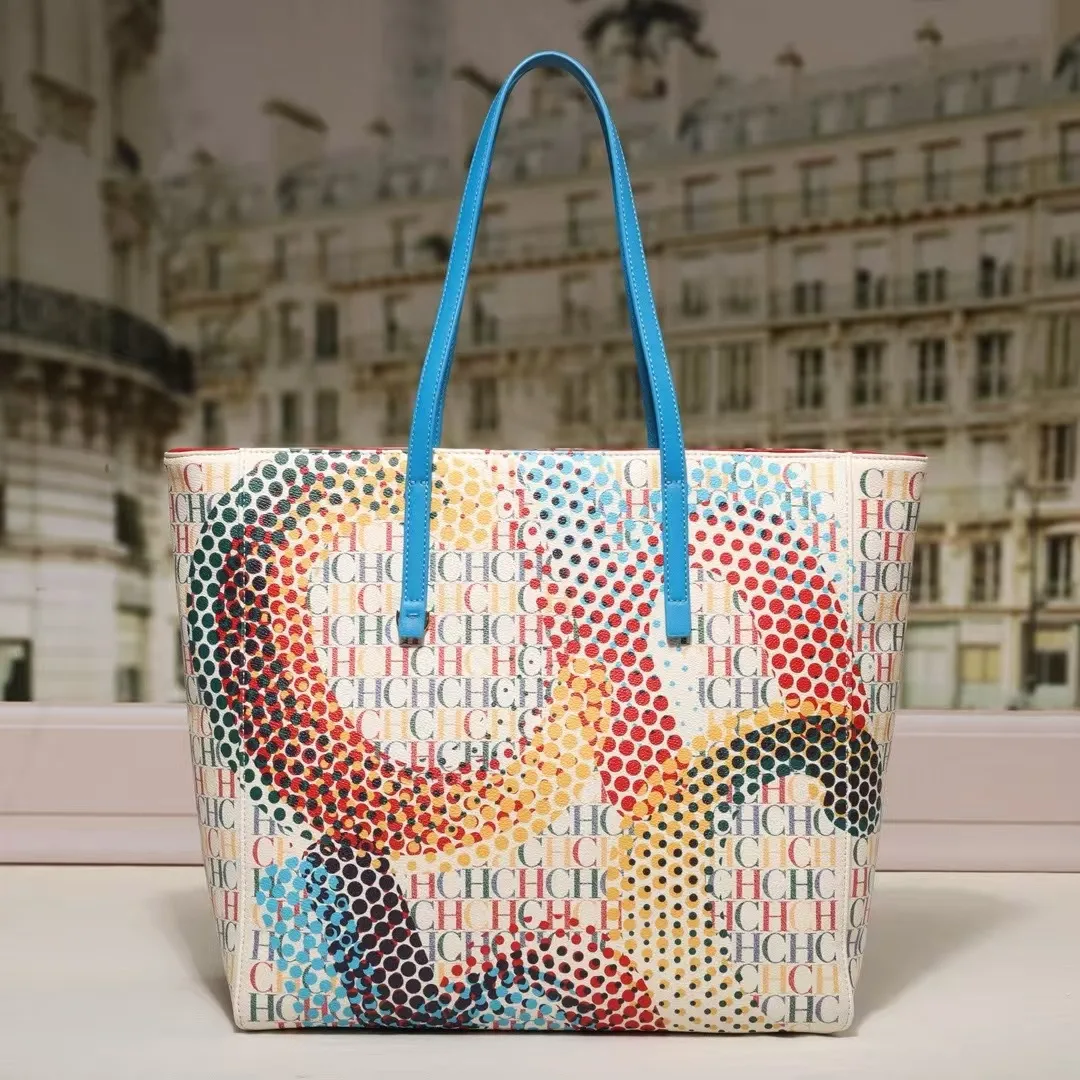 CH Spring and Summer New Fashion Printed Pattern Commuter Casual Single-Shoulder Handheld Zip Bucket Bag