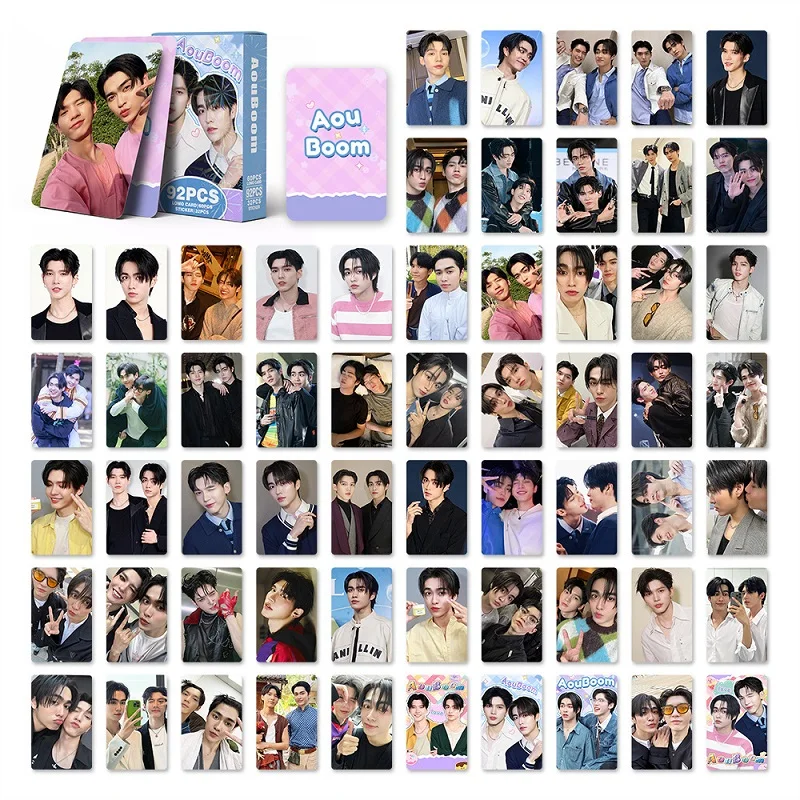 92PCS Thai Drama CP AouBoom Photo Cards Set - Aou & Boom Characters Collectible LOMO Cards with Mini Stickers