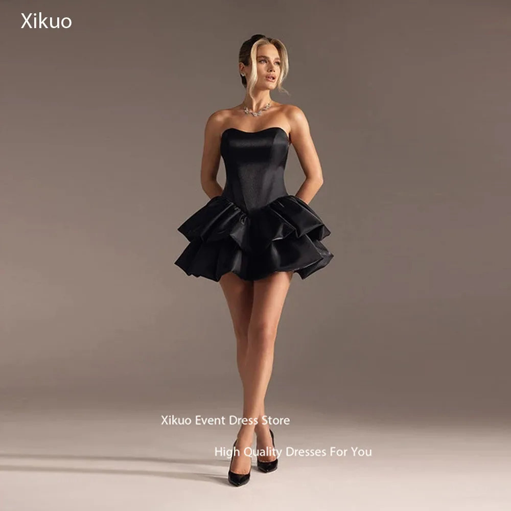 

Xikuo Backless Puffy Hem Homecoming Dress Tiered Ruffled Mini Prom Gowns Glamorous A Line Graduation Formal Gowns Customized