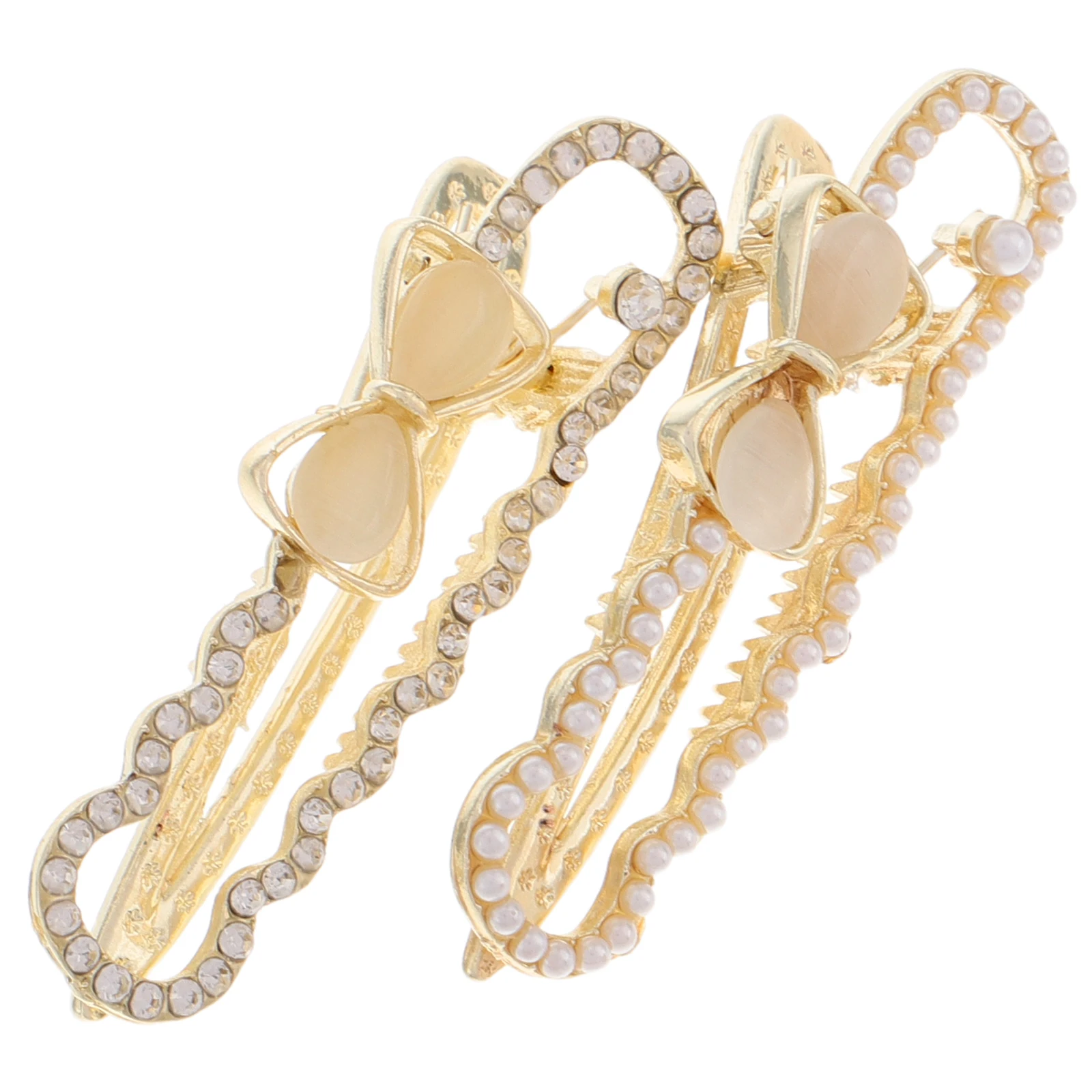 

2pcs Duckbill Hair Clips Rhinestone Bowknot Barrettes for Women Stylish Elegant Sparkling Faux Pearl Hairpins Secure Grip Long