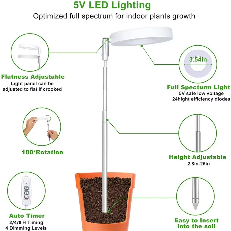 4‑Speed Dimming Full‑Spectrum Floor Grow Light Telescopic LED Lamp for Indoor Succulents Flowers