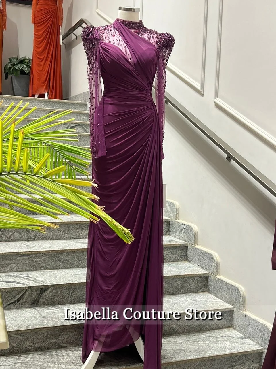 

New Customized Purple Beading Luxury Women Evening Dresses 2026 Dubai Long Sleeves Party Gown Floor-Length Prom Dress Vestidos
