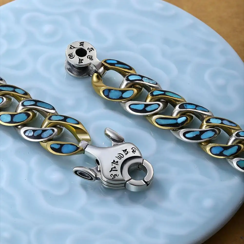 Faux Turquoise Six-character Nine-eyed Dzi Bead Bracelet Spiritual Enlightenment Meditation Luck Amulet Bracelet