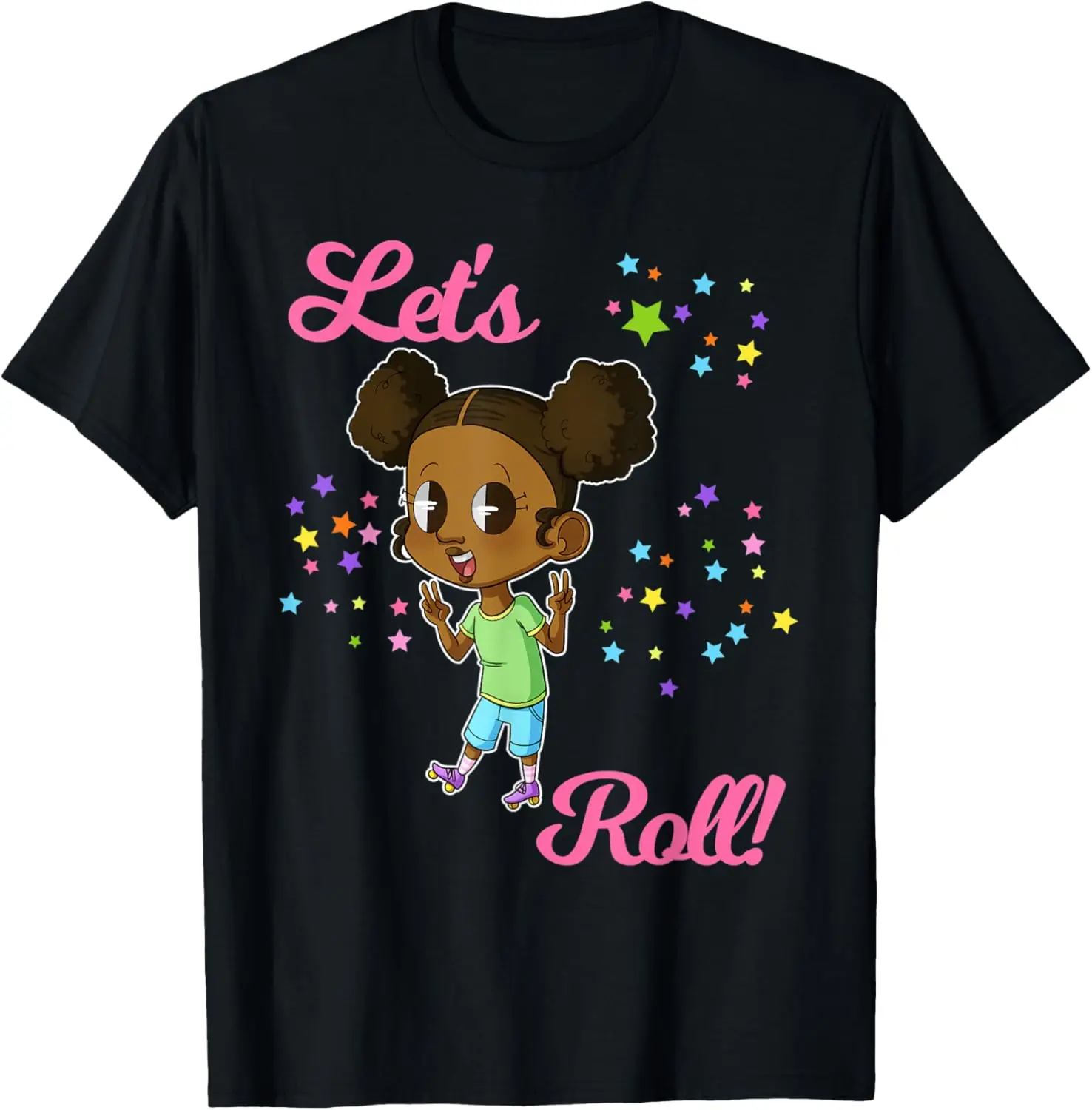 Lets Roll Black Girl Roller Skate Magic African American Tee T-Shirt