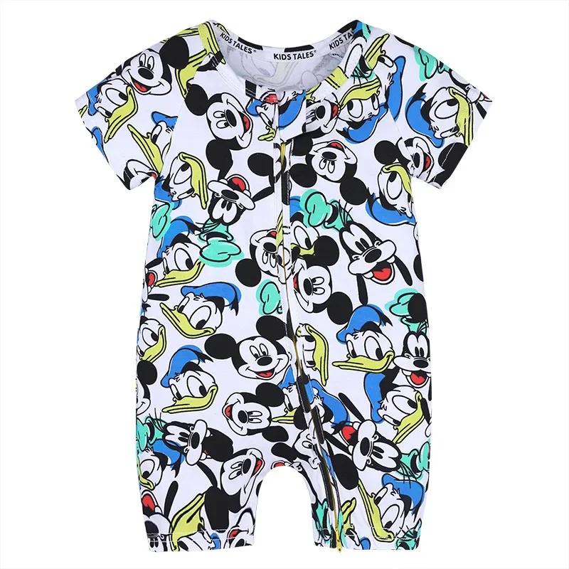 Summer Newborn Baby Rompers Short Sleeve Cartoon Mickey Mouse Boys Girls Toddler Kids Zipper Cotton Infant Outfits Tops Outfit