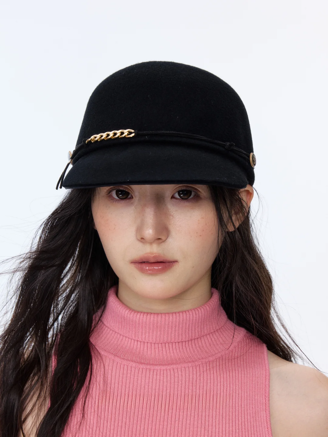 stylish-retro-metal-chain-woolen-riding-hat-women's-autumn-winter-new-korean-style-felt-newsboy-cap-adjustable-size