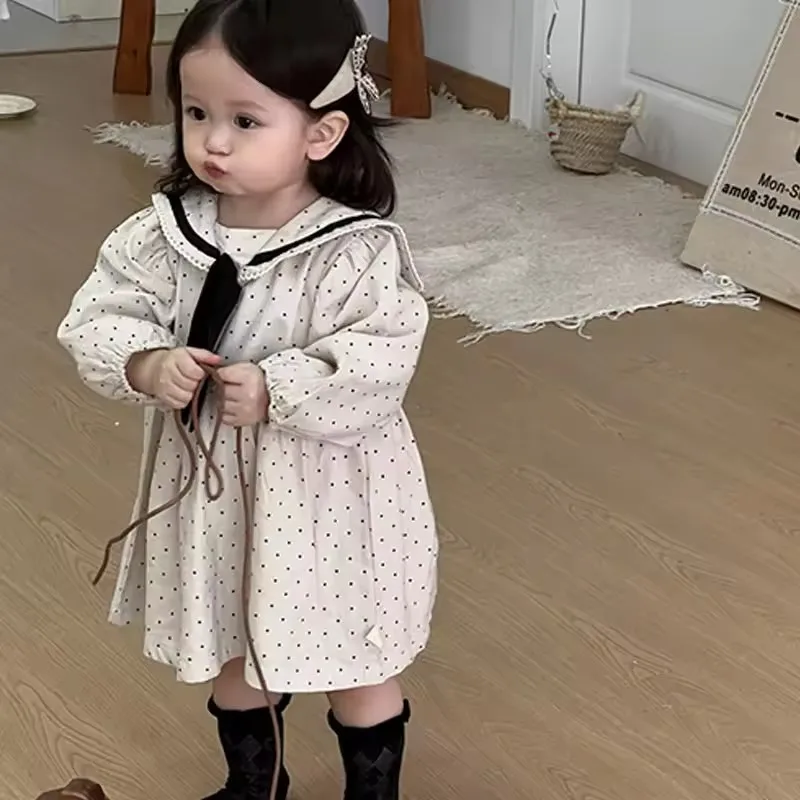 Clearance Baby Girls Dress 9M-3T Korean-style Kids Clothes Girls Polka Dots Dress Long Sleeve Princess Skirt