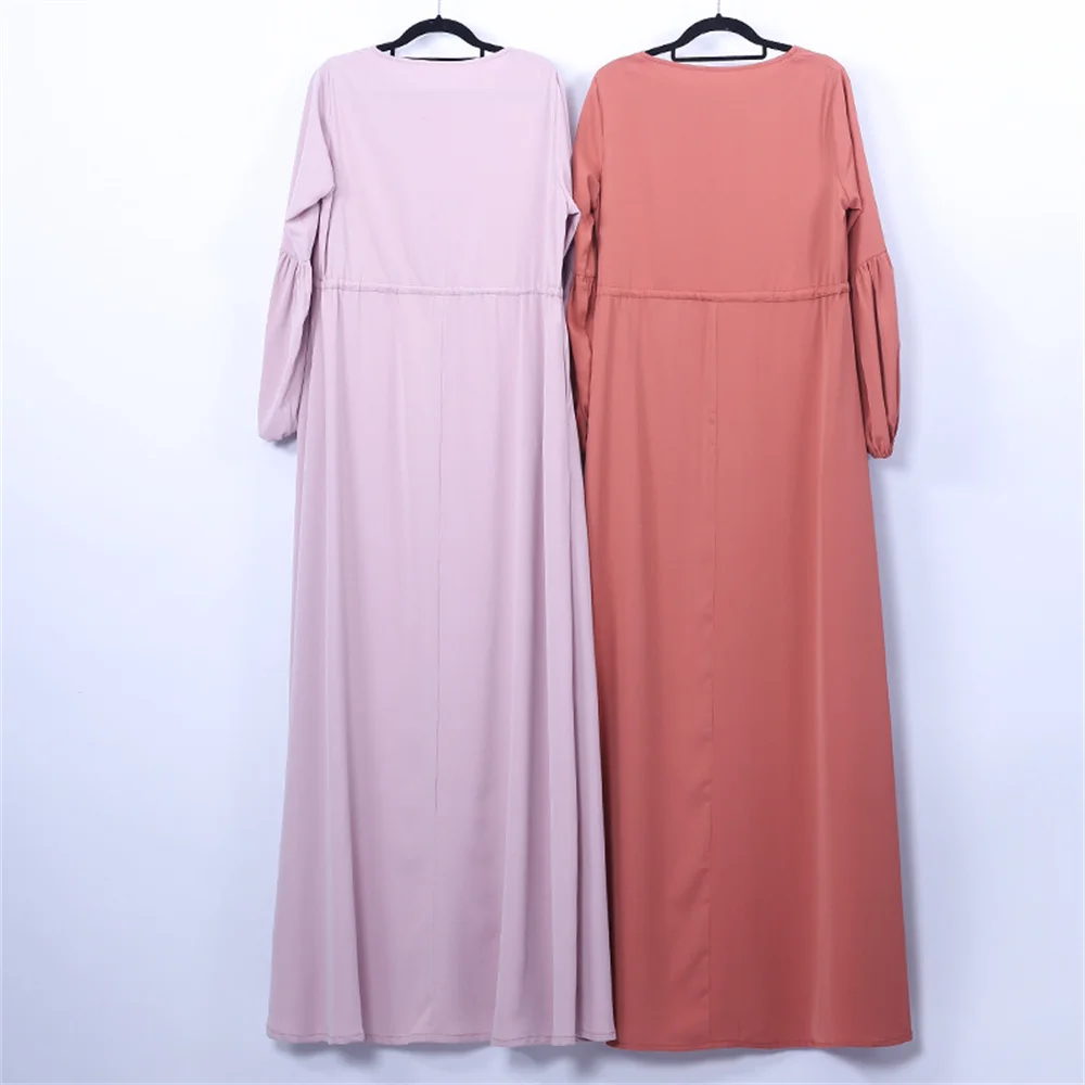 Vestidos lisos musulmanes modestos caftán marroquí mujer Dubai Kaftan de lujo Eid Ramadán Rosa árabe islámico Abaya bata femme musulmane