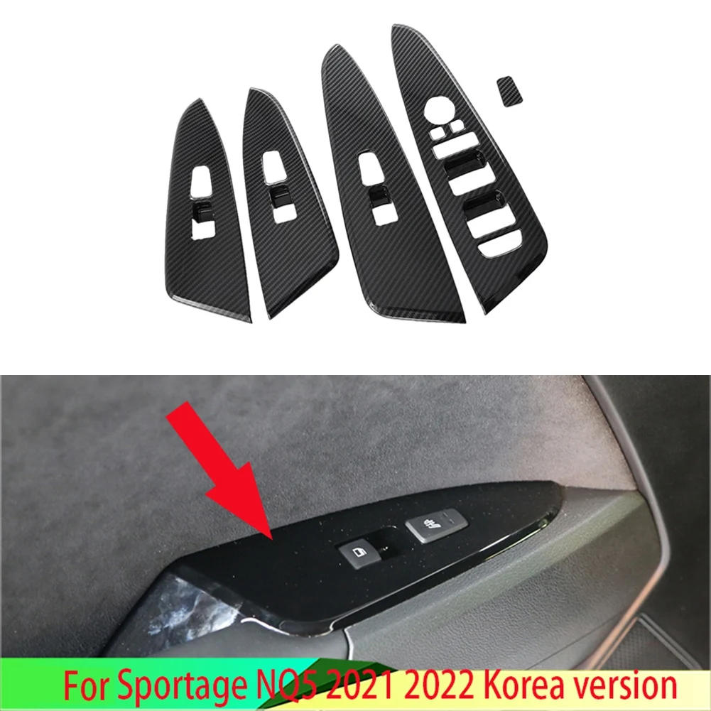 Carbon Fiber Car Door Window Armrest Cover Switch Panel Cover Sticker Trim for Kia Sportage NQ5 2021 2022