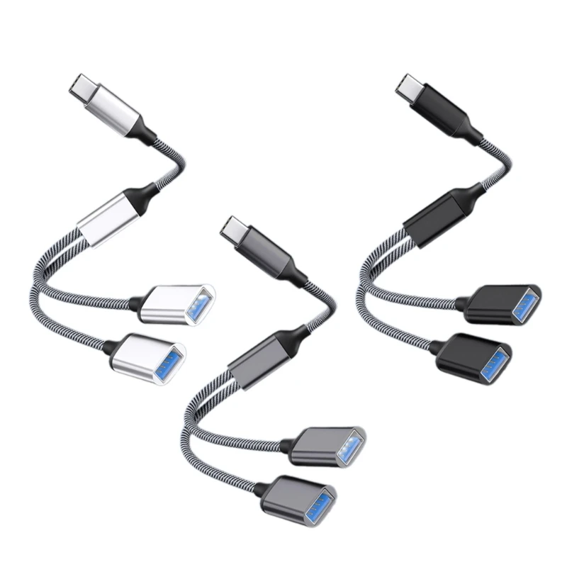 USB Splitter Cable,Type C Male to 2 Female Extension Cord Connector,USB Port Hub Data Power Split Adapter