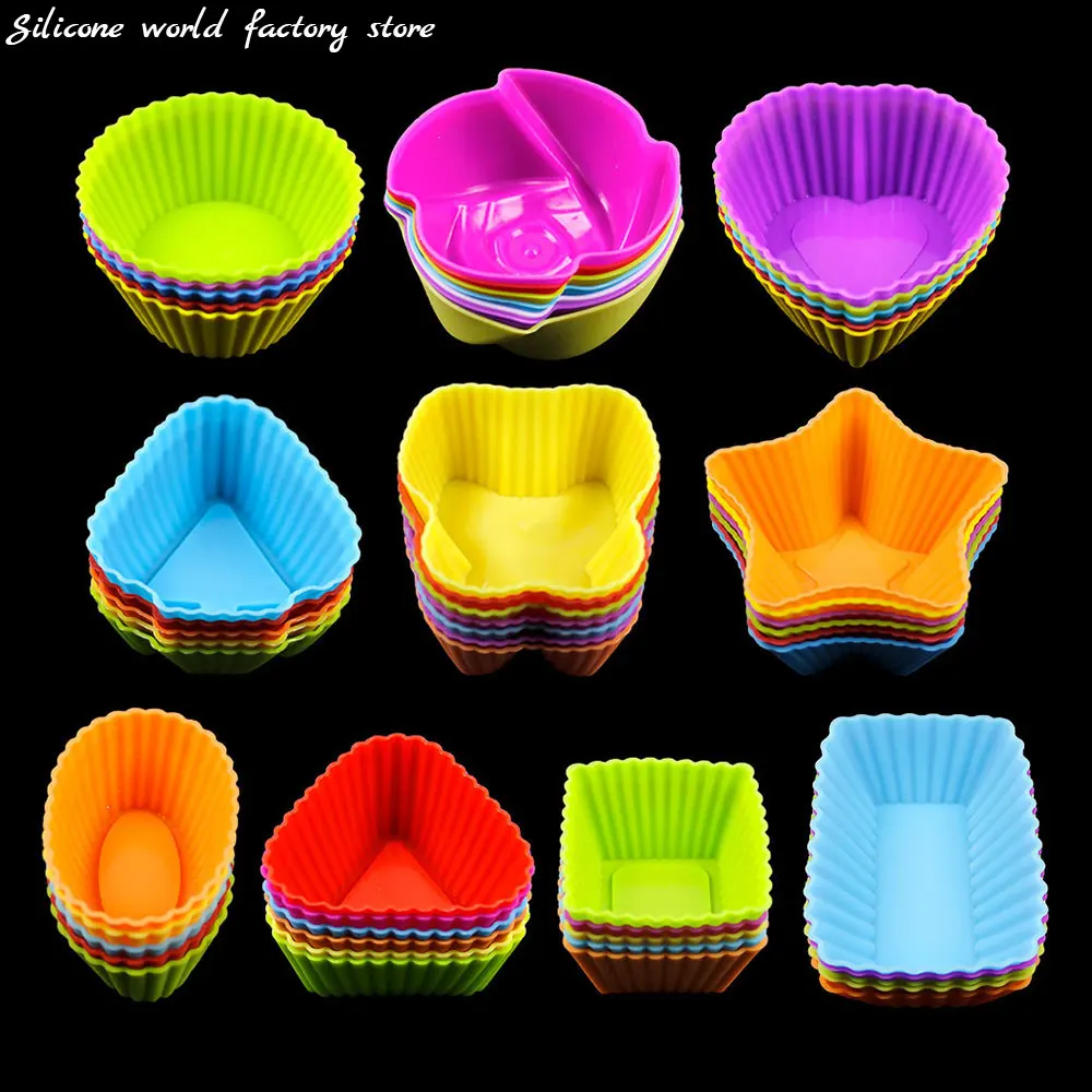 

Silicone World Multiple Shapes Silicone Cake Molds Reusable Mafen Cup Cake Jelly Baking Mold Household Kitchen DIY Baking Tools