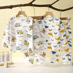 2024 New Summer Children Clothing Baby Home Clothes Set Long Sleeved Boys Girls Pajamas Thin Section Kids Pajamas Clothes