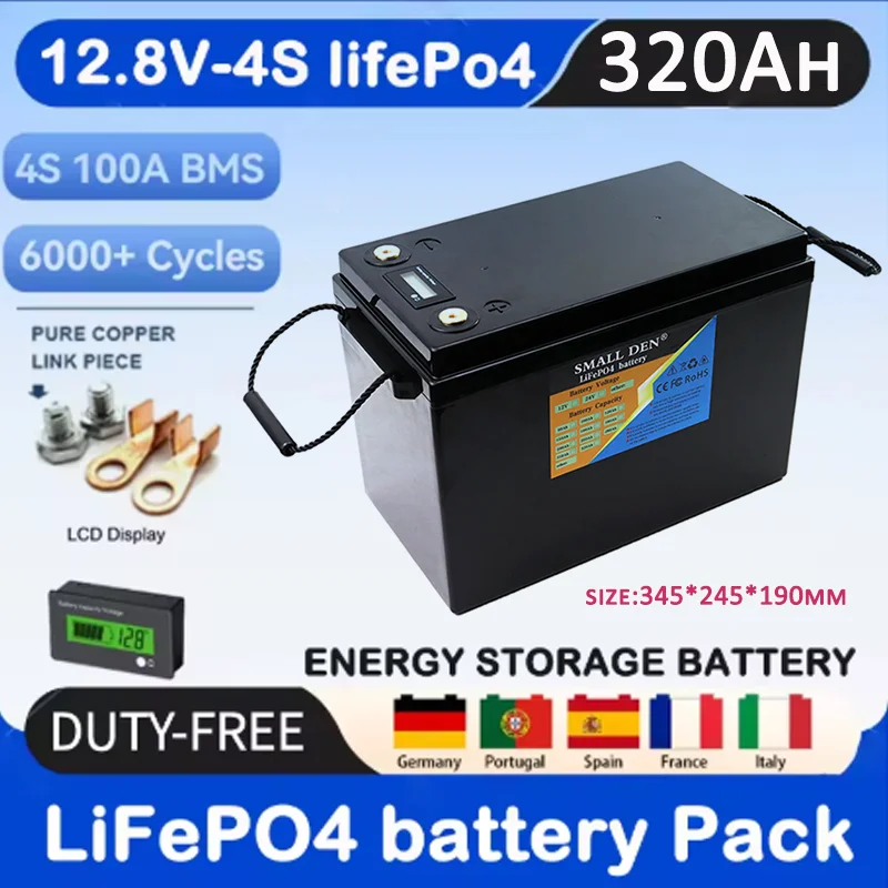 12V 300 320Ah BMS100A high-power lithium iron phosphate marine camping vehicle solar energy storage system battery pack+charger