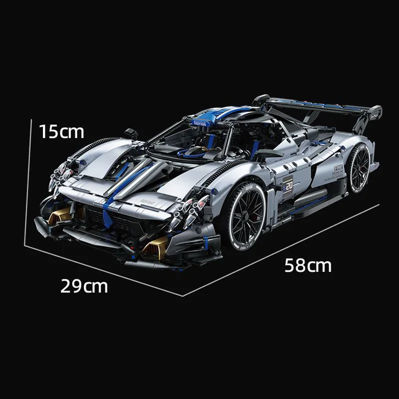 Silver and blue color scheme supercar creative static model, high-difficulty assembly model, educational toy ornament, birthday