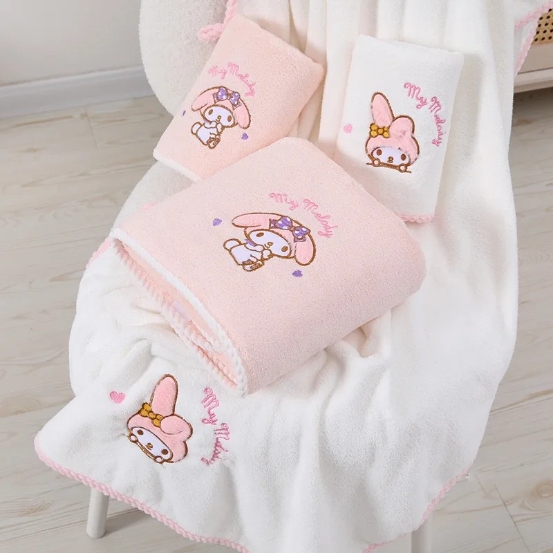 New Kawaii Sanrio Cinnamoroll Pure Cotton Thickened Towel Cute Soft Absorbent Cotton Household Kerchief Adult Children Bathtowel