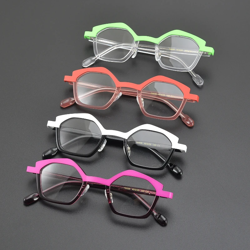 High Quality Colored Polygonal Acetate Alloy Glasses Frame for Men Women Suitable for Myopia Reading Anti Blue Light Eyeglass