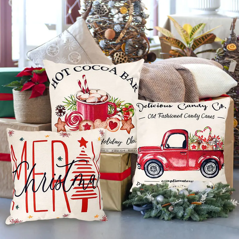 45cm Merry Christmas Cushion Cover Pillowcase Christmas Decorative Linen Pillow Cover For Home Sofa Ornament New Year Xmas Gifts