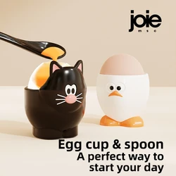 joie Egg Cup ＆ Spoon Egg Cup Plastic Egg Tray Creative Egg Holder Cute Home Tableware for Cooked Eggs Egg Tools Kitchen Gadgets