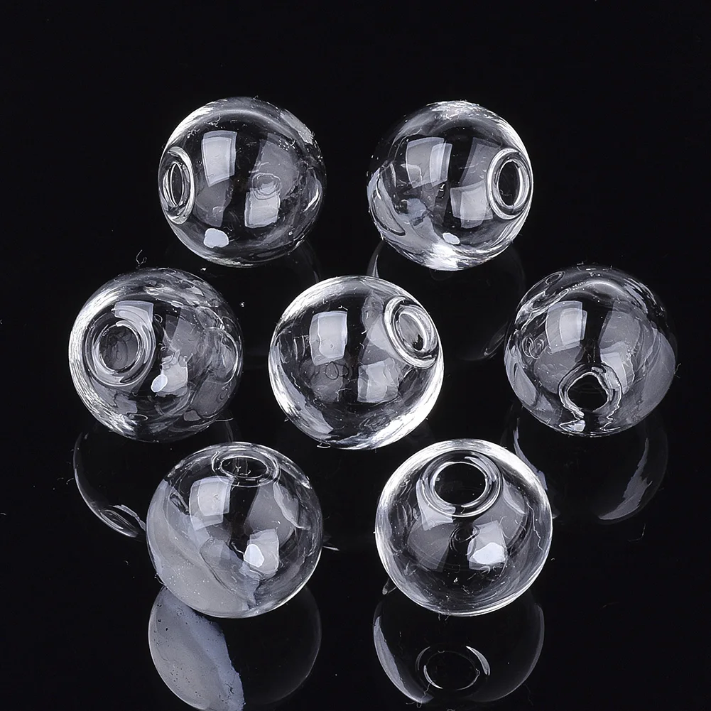 100Pcs 8/10/12/14/16/18/20/25/30mm Clear Round Beads Blown Glass Globe Ball Bottles for Dangle Pendants Earring Jewelry Making