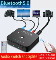 Conmutador auxiliar estéreo HIFI de 4 puertos, 3,5mm, 3 en 1, salida, música inalámbrica, Bluetooth 5,0, receptores de Audio, Control remoto por infrarrojos