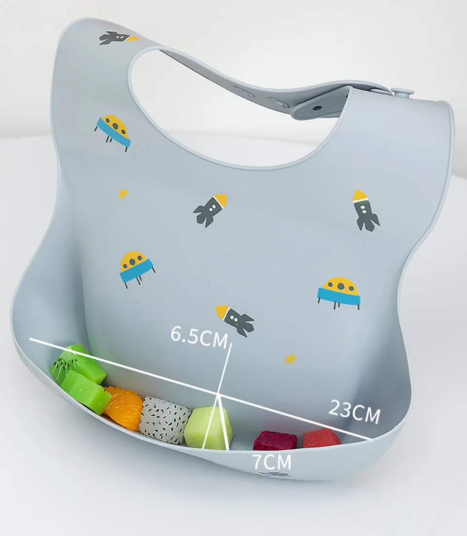 Wasserdichte Lätzchen für Kinder zum Füttern von Babys, Essen, weiches Silikon, Babeast-Cartoon-Druck, verstellbare Baby-Probier-Lätzchen – Detail 7