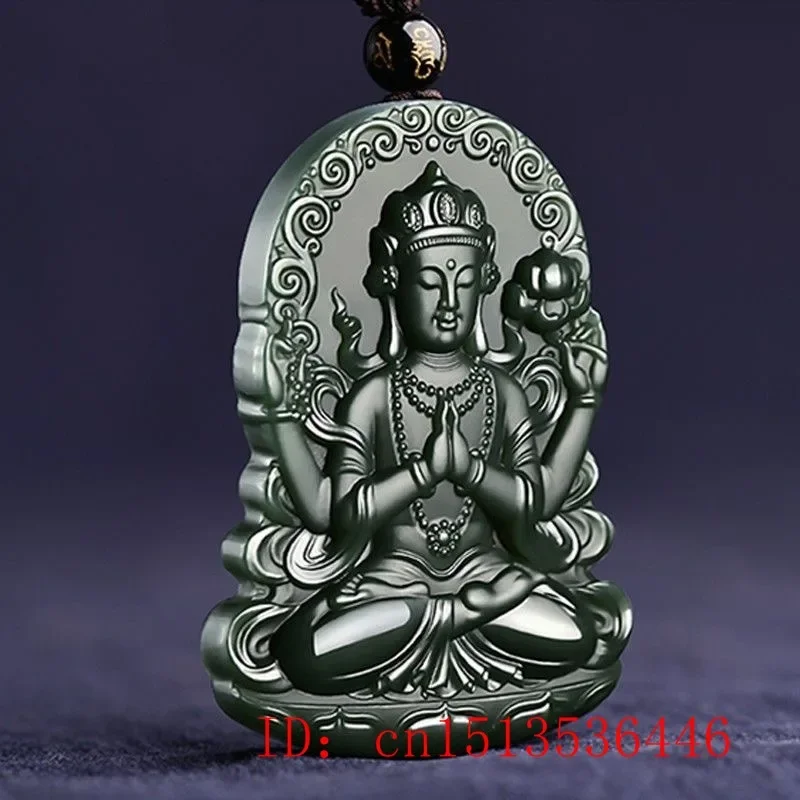 Imagem -04 - Hotan Jade Guanyin Bodhisattva Pingente para Homens Natural Green Stone Talismãs Colares Encantos Jóias Jade Pingente Charme