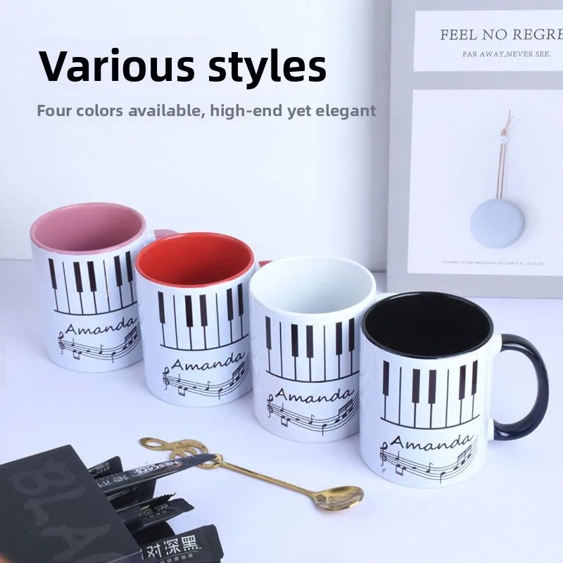 Creative Piano Note Ceramic Mug, Personalized High-end Coffee Mugs, Student High-value Tea Cup, Birthday Gift Couple Water Cups